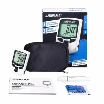 NOVAMA Gliukomatis MULTICHECK PRO+ CHOLESTEROLIS ŠLAPIMO RŪGŠTIS GLIUKOZĖ CUKRUS