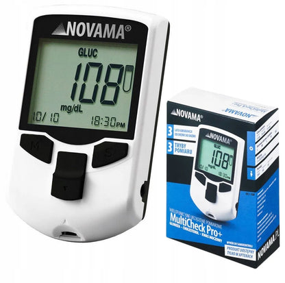 NOVAMA Gliukomatis MULTICHECK PRO+ CHOLESTEROLIS ŠLAPIMO RŪGŠTIS GLIUKOZĖ CUKRUS