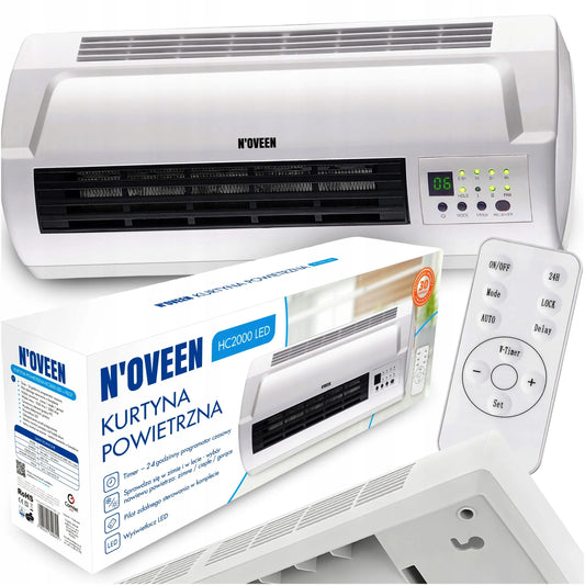 N'OVEEN sieninė oro užuolaida, ventiliatorius ir elektrinis šildytuvas, 2000W