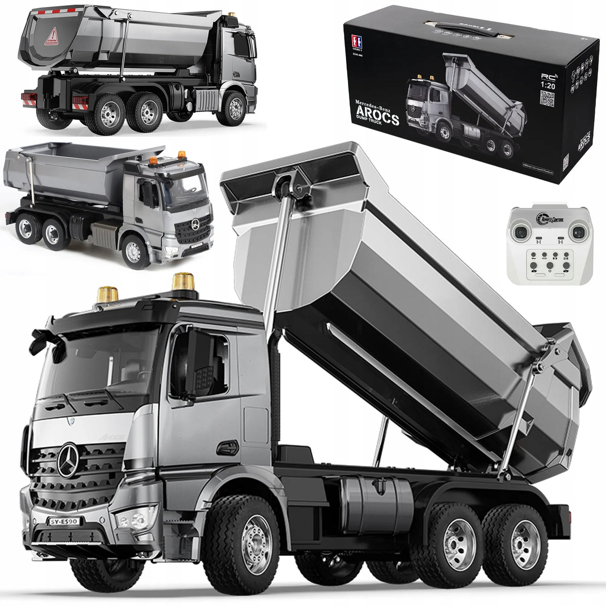Nuotoliniu būdu valdoma metalinė savivartė „Mercedes Arocs“, 1:20 mastelis
