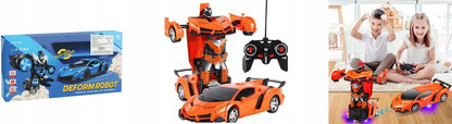Nuotoliniu būdu valdomas automobilis-robotas „2 viename“, šviesos ir garsai, pultas, oranžinis