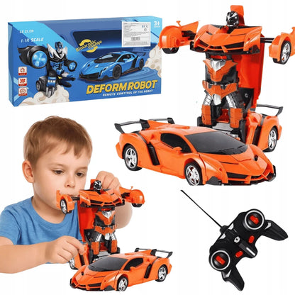 Nuotoliniu būdu valdomas automobilis-robotas „2 viename“, šviesos ir garsai, pultas, oranžinis