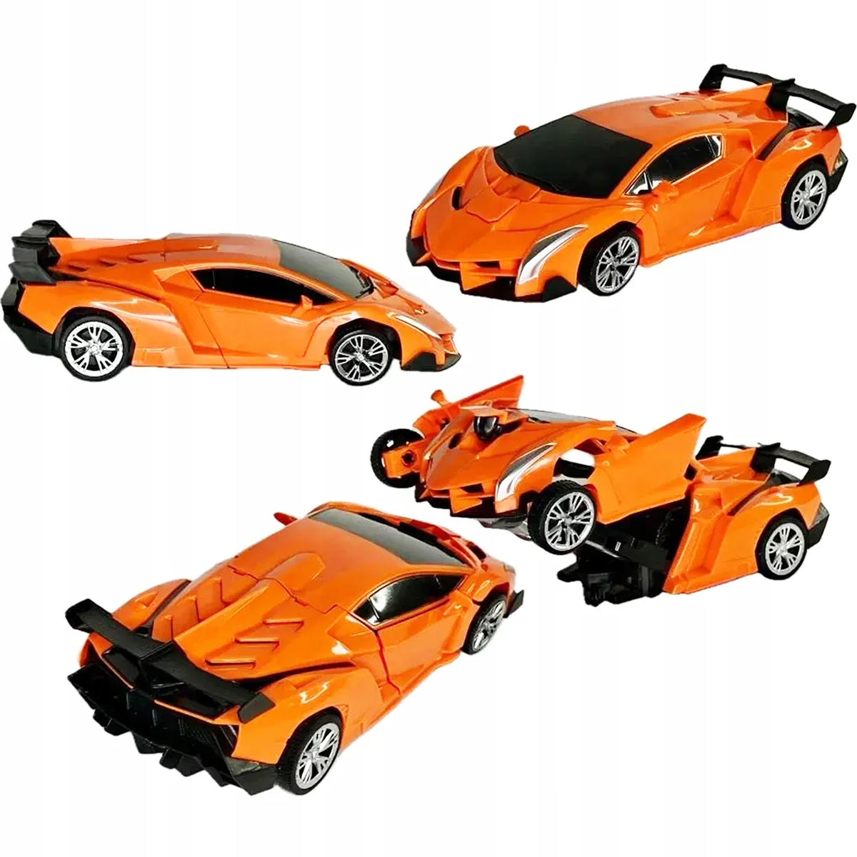 Nuotoliniu būdu valdomas automobilis-robotas „2 viename“, šviesos ir garsai, pultas, oranžinis