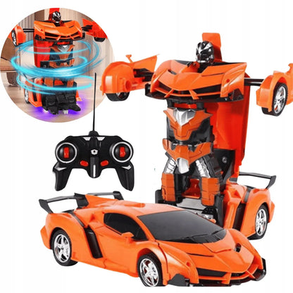 Nuotoliniu būdu valdomas automobilis-robotas „2 viename“, šviesos ir garsai, pultas, oranžinis