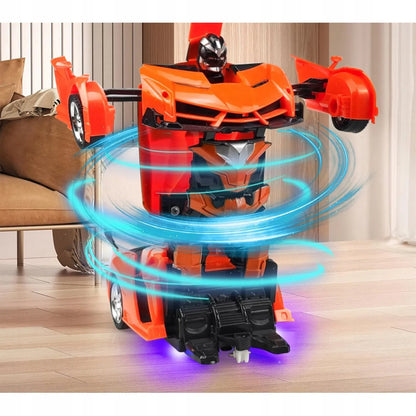 Nuotoliniu būdu valdomas automobilis-robotas „2 viename“, šviesos ir garsai, pultas, oranžinis
