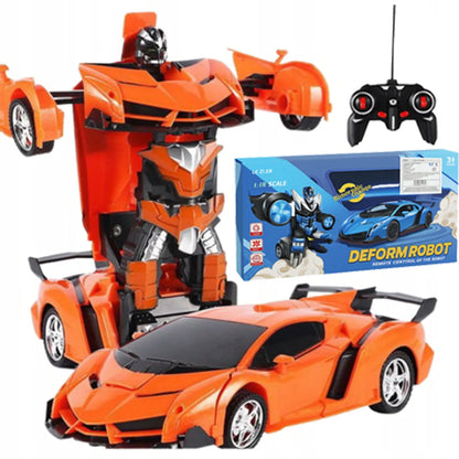 Nuotoliniu būdu valdomas automobilis-robotas „2 viename“, šviesos ir garsai, pultas, oranžinis