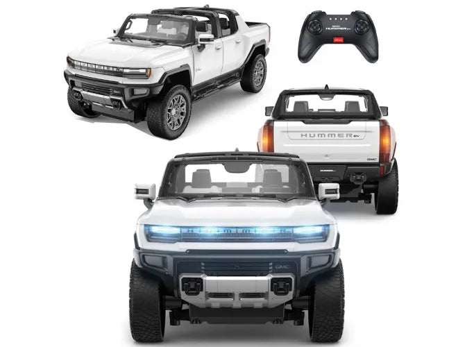 Nuotoliniu būdu valdomas baltas didelis Hummer 4x4 RC visureigis su pulteliu