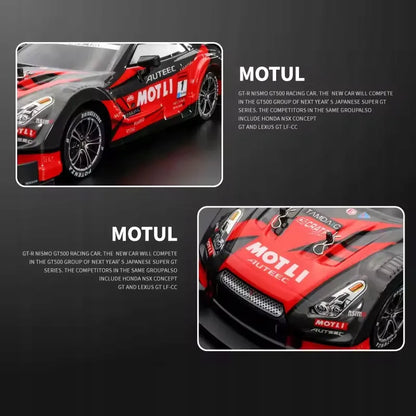 Nuotoliniu būdu valdomas „Nissan“ driftinis 4×4 lenktyninis automobilis su dūmų efektu ir apšvietimu
