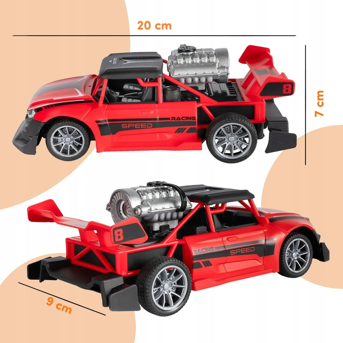 Nuotoliniu būdu valdomas RC Drift automobilis MalPlay su LED šviesomis ir garų efektu