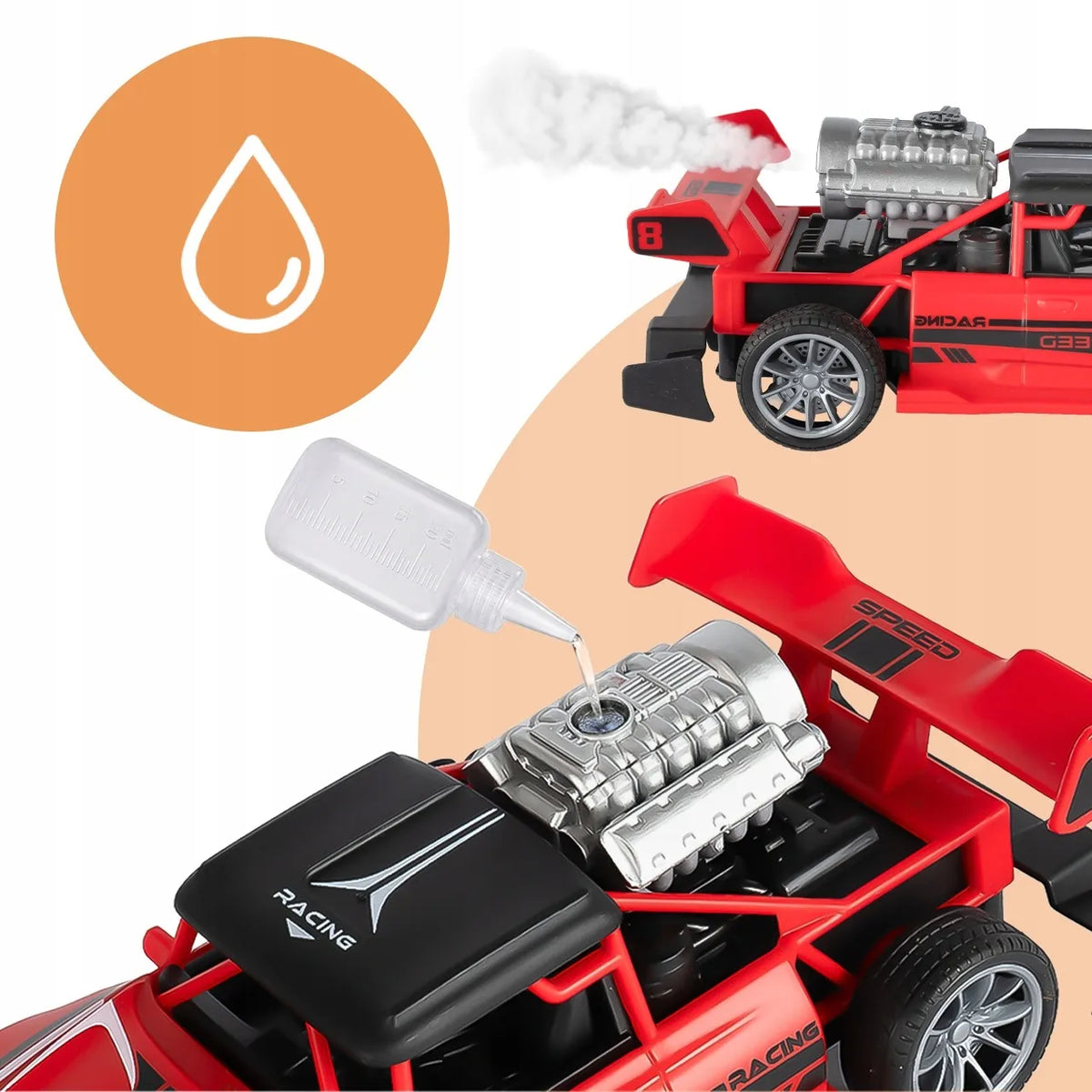 Nuotoliniu būdu valdomas RC Drift automobilis MalPlay su LED šviesomis ir garų efektu