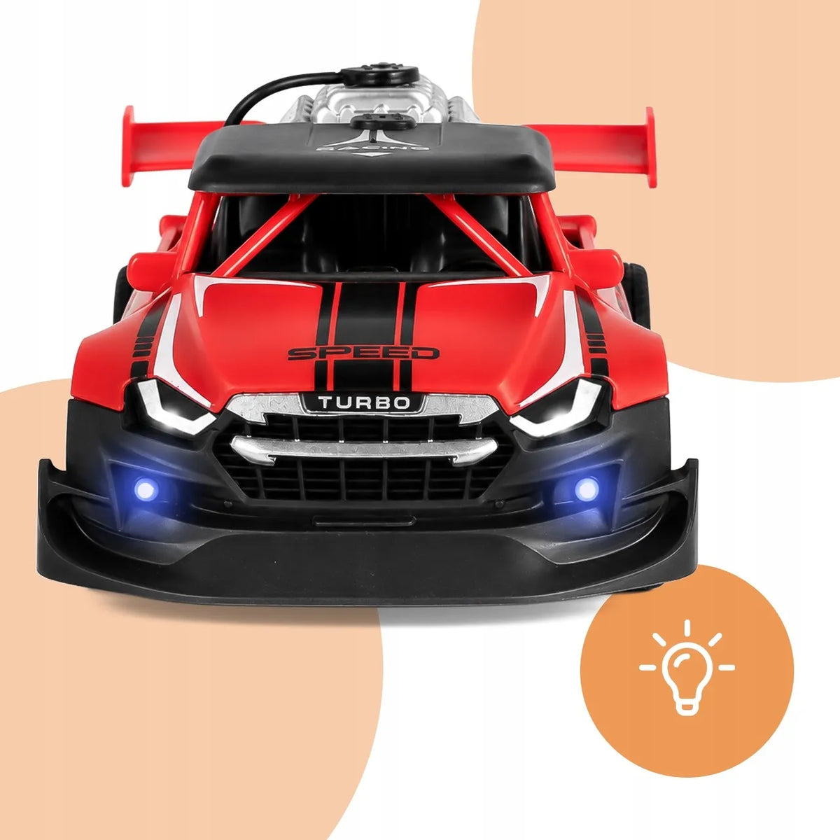Nuotoliniu būdu valdomas RC Drift automobilis MalPlay su LED šviesomis ir garų efektu