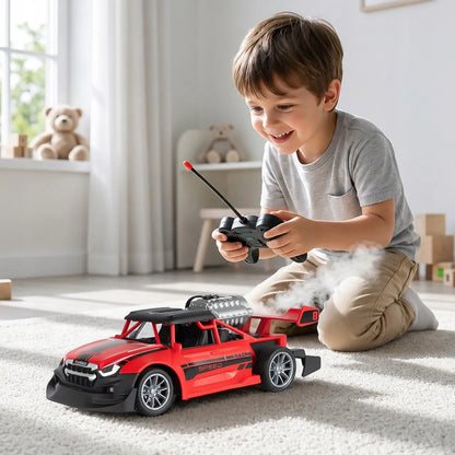 Nuotoliniu būdu valdomas RC Drift automobilis MalPlay su LED šviesomis ir garų efektu