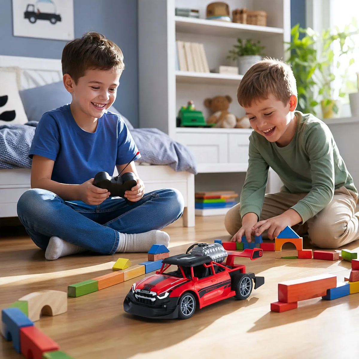 Nuotoliniu būdu valdomas RC Drift automobilis MalPlay su LED šviesomis ir garų efektu