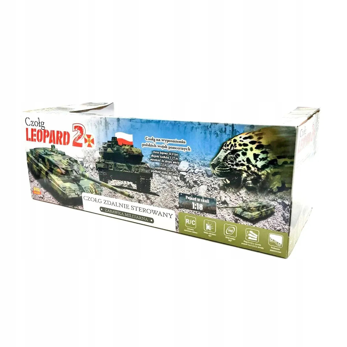 Nuotoliniu būdu valdomas tankas „Leopard 2“ RC, 1:18 mastelio, lenkiška versija