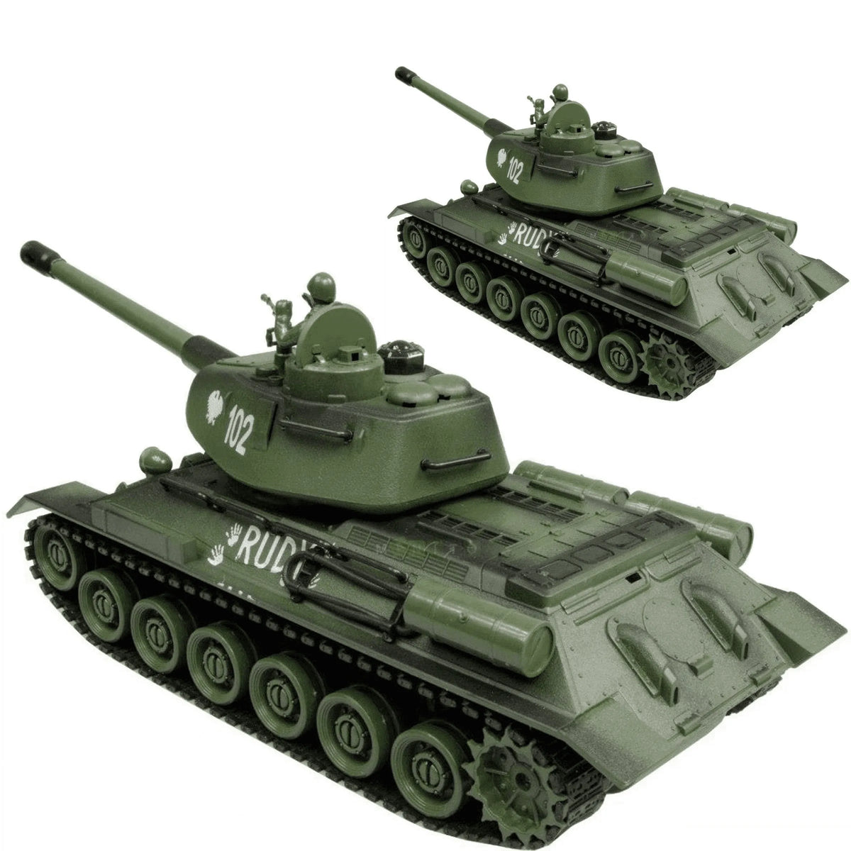 Nuotoliniu būdu valdomas tankas „Rudy 102“ T-34, su akumuliatoriumi