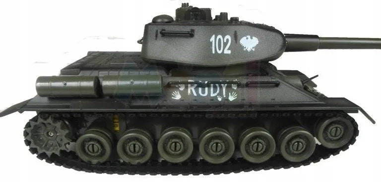 Nuotoliniu būdu valdomas tankas „Rudy 102“ T-34, su akumuliatoriumi