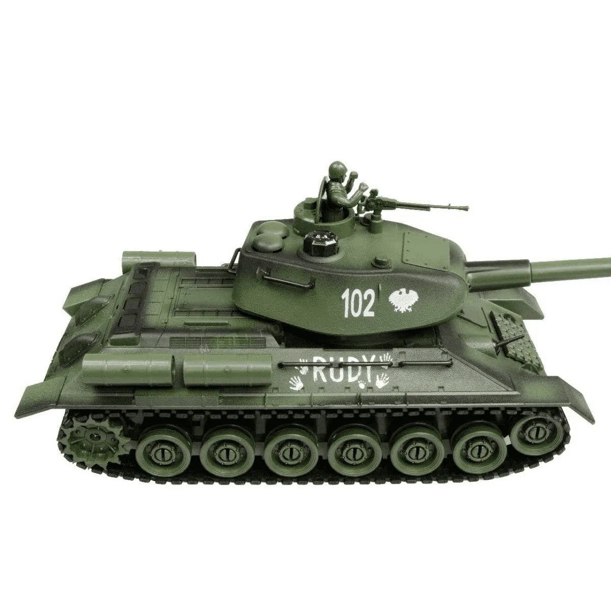Nuotoliniu būdu valdomas tankas „Rudy 102“ T-34, su akumuliatoriumi