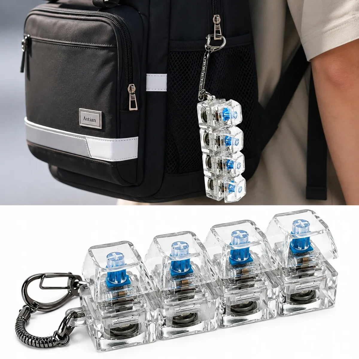 OKAMI antistresinis LED spragtukas-pakabukas, mechaninės klaviatūros fidget žaislas