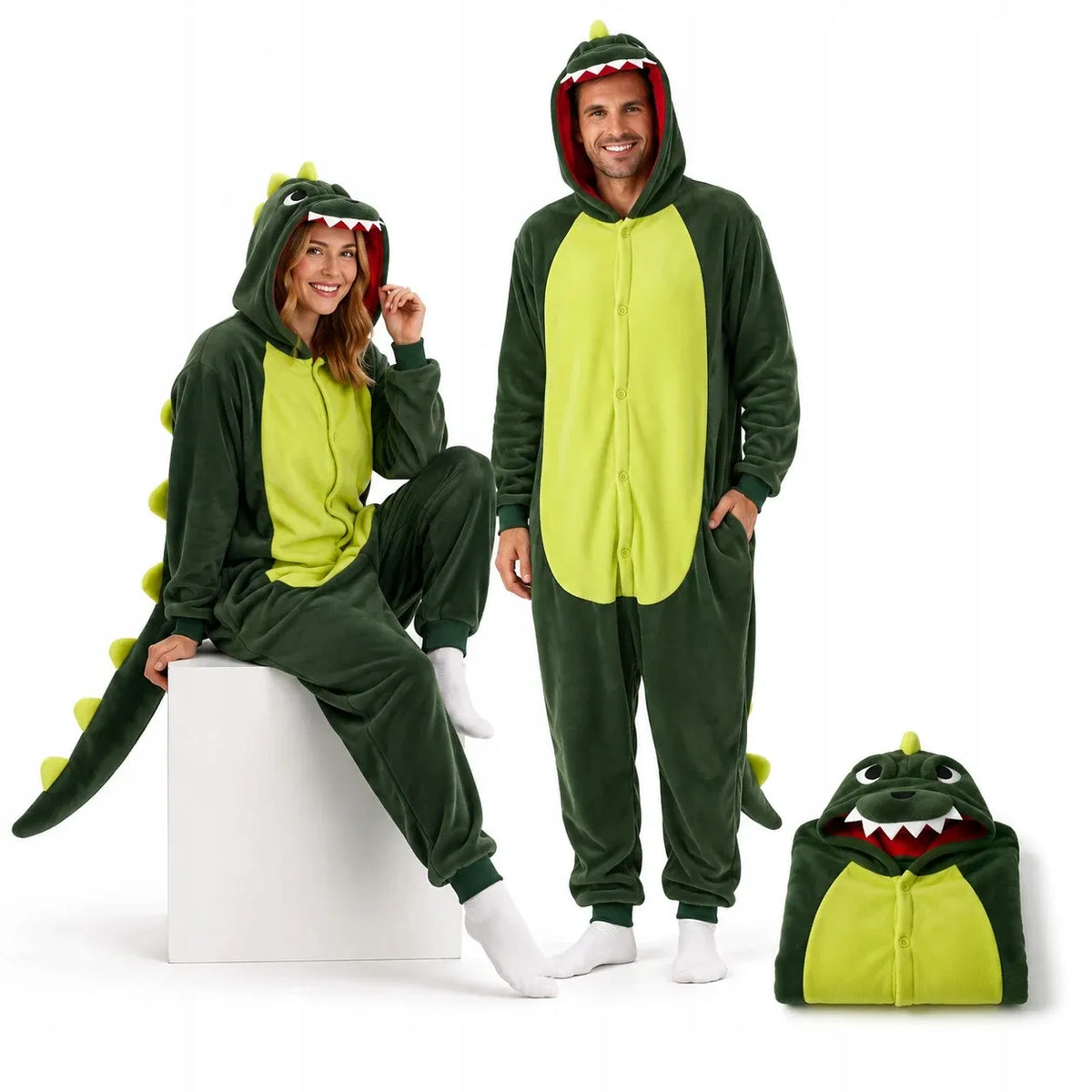 „Onesie“ tipo kigurumi pižama – žalio dinozauro kostiumas, XL, 175–185 cm