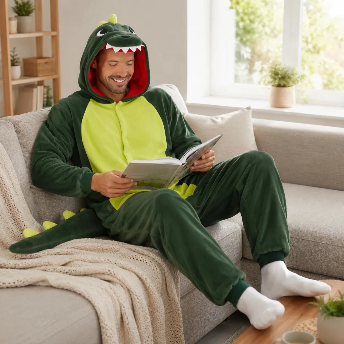 „Onesie“ tipo kigurumi pižama – žalio dinozauro kostiumas, XL, 175–185 cm