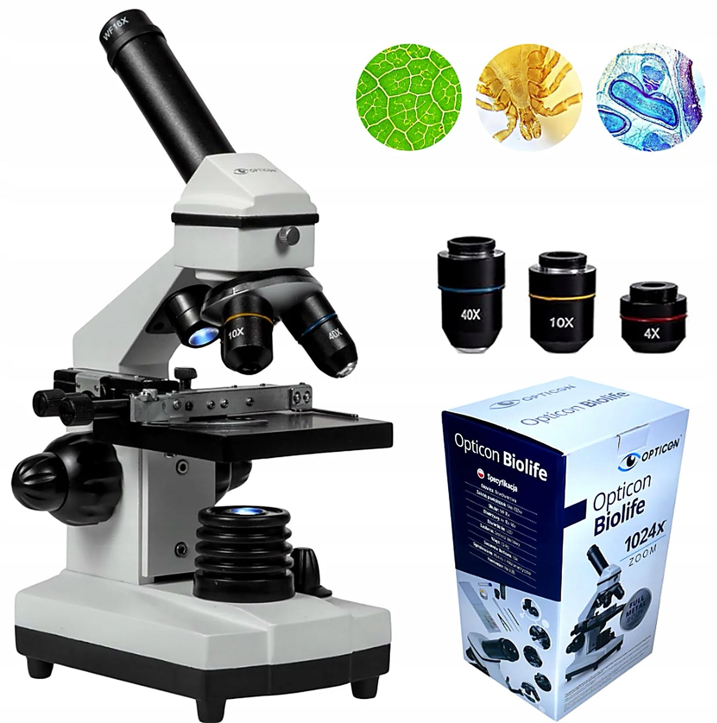Optinis mikroskopas OPTICON - Biolife 1024x + priedai + LED apšvietimas