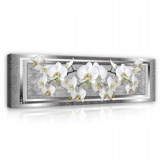 Orchidėjų paveikslas miegamajam ir svetainei ant drobės su rėmu, didelis 3D, 145 × 45 cm