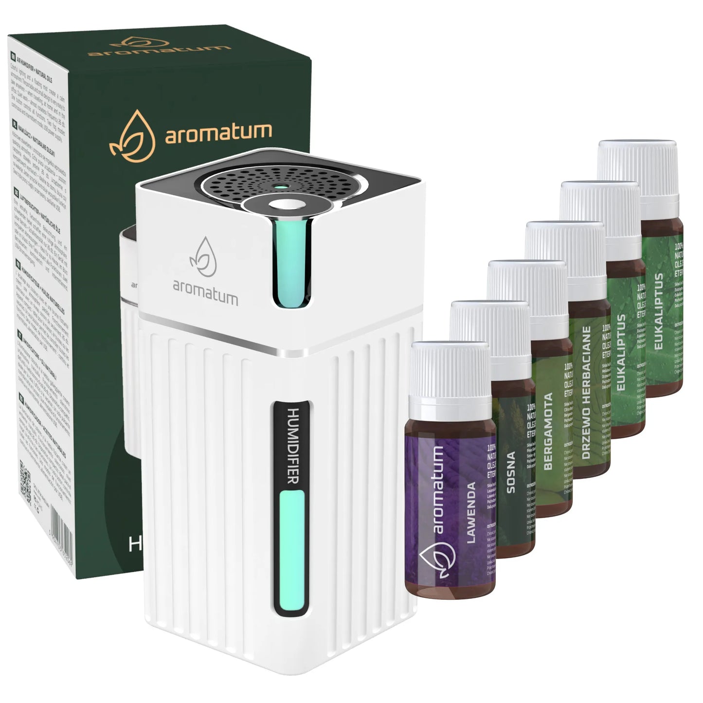 Oro drėkintuvas juodas + 6 eterinių aliejų rinkinys 12ml Aromatum