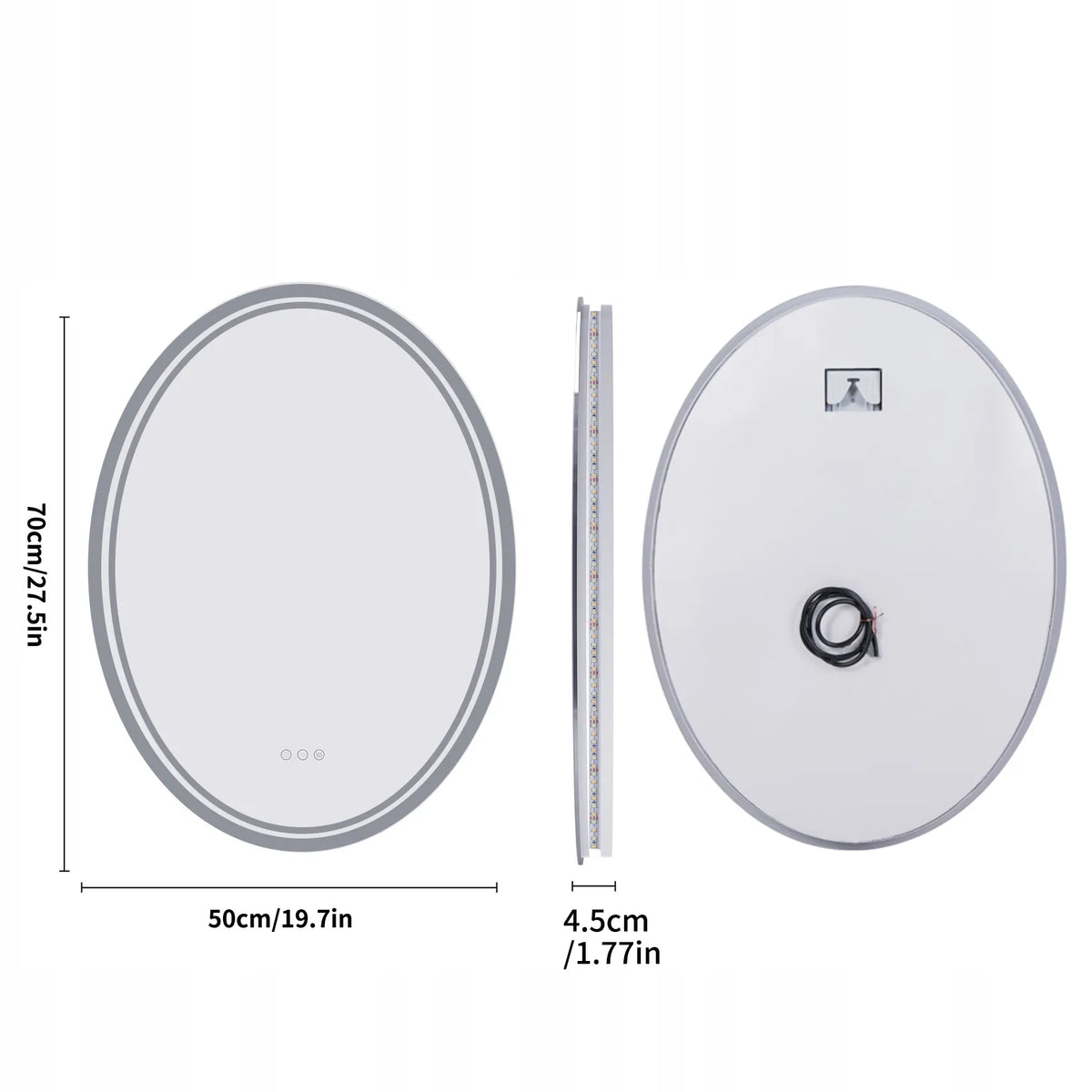 Ovalus sieninis LED veidrodis 50x70cm su apšvietimu