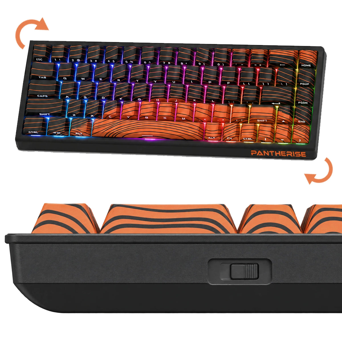 PANTHERISE VIBE belaidė mechaninė klaviatūra, Bluetooth, RGB LED, 68 klavišų, 2,4 GHz, USB-C, žaidimams