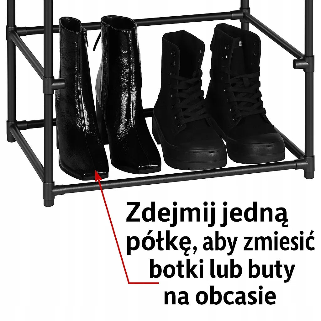 Pastatoma batų spintelė Loft, juoda, 173 cm, 10 lentynų, metalas + neaustinė medžiaga