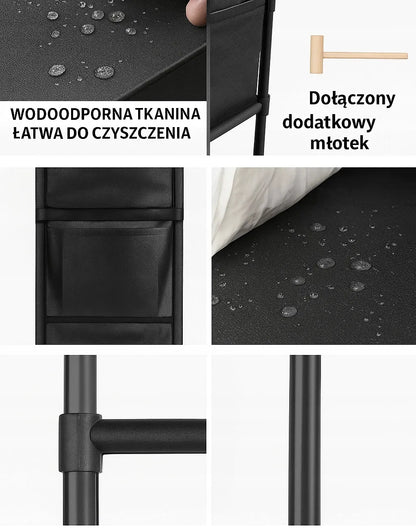 Pastatoma batų spintelė Loft, juoda, 173 cm, 10 lentynų, metalas + neaustinė medžiaga