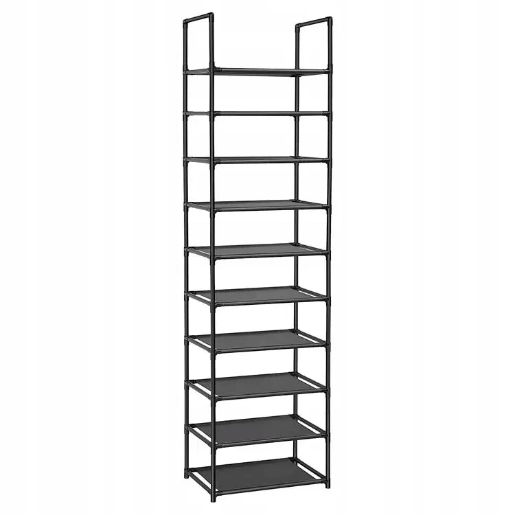 Pastatoma batų spintelė Loft, juoda, 173 cm, 10 lentynų, metalas + neaustinė medžiaga