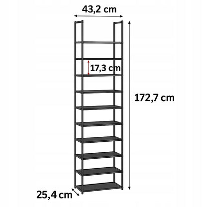Pastatoma batų spintelė Loft, juoda, 173 cm, 10 lentynų, metalas + neaustinė medžiaga