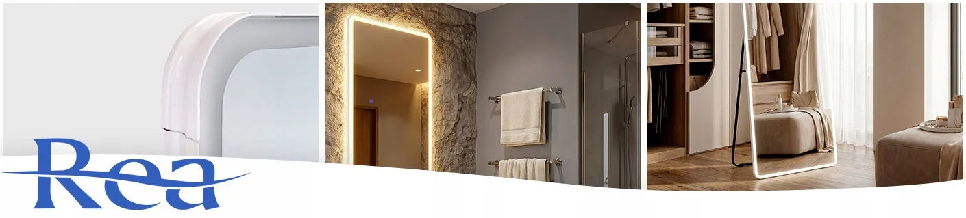 Pastatomas pakabinamas veidrodis su LED apšvietimu REA CLASSICO 60x170 cm baltu rėmu
