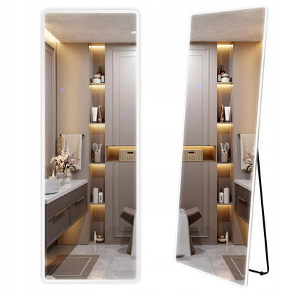 Pastatomas pakabinamas veidrodis su LED apšvietimu REA CLASSICO 60x170 cm baltu rėmu