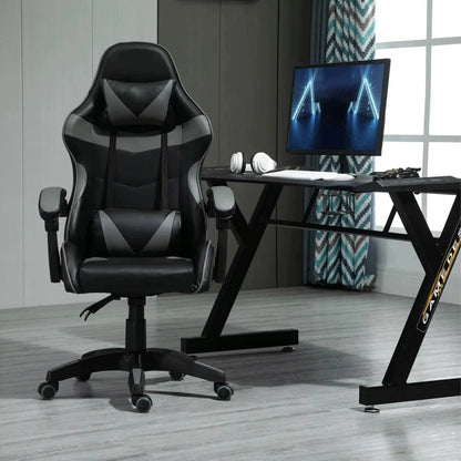Pasukama gaming kėdė su kojų atrama, kaušo formos, iki 150 kg, pilka ir juoda