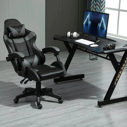 Pasukama gaming kėdė su kojų atrama, kaušo formos, iki 150 kg, pilka ir juoda