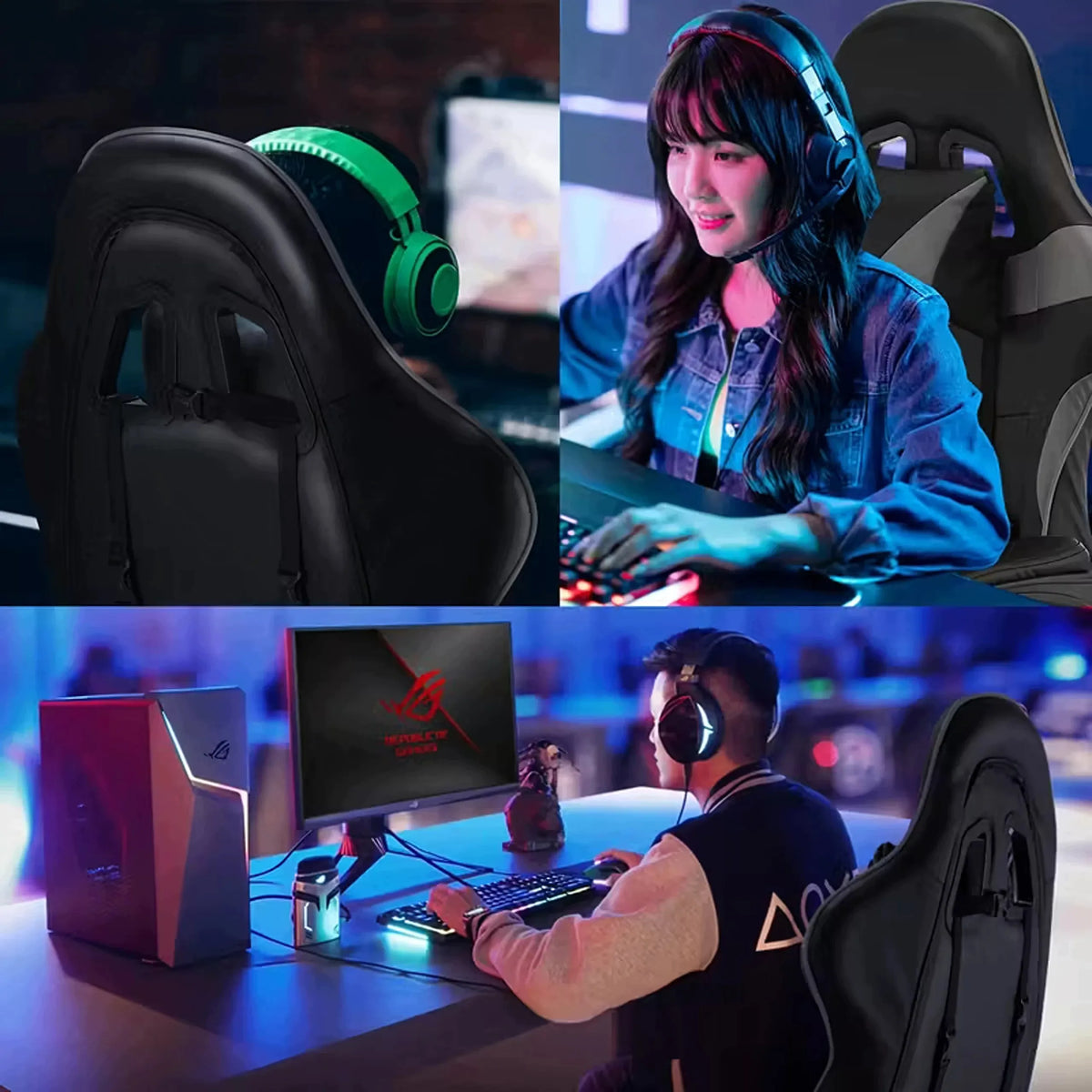 Pasukama gaming kėdė su kojų atrama, kaušo formos, iki 150 kg, pilka ir juoda
