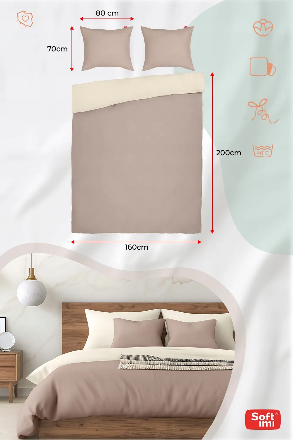 Patalynės komplektas 160x200 100% medvilnė + 2 užvalkalai 70x80 Dvipusė patalynė