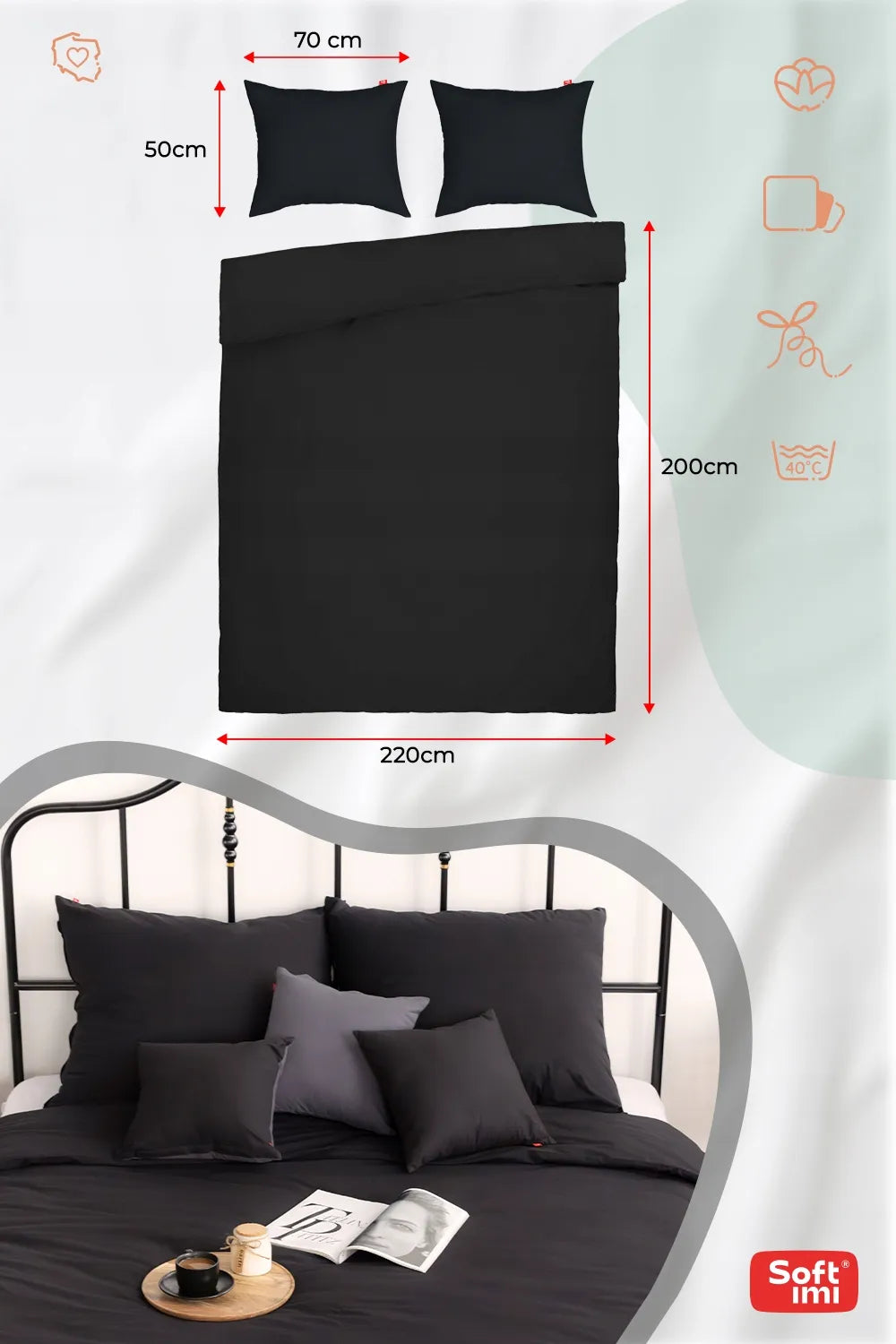 Patalynės komplektas 200x220, 100% medvilnė + 2 pagalvių užvalkalai 50x70