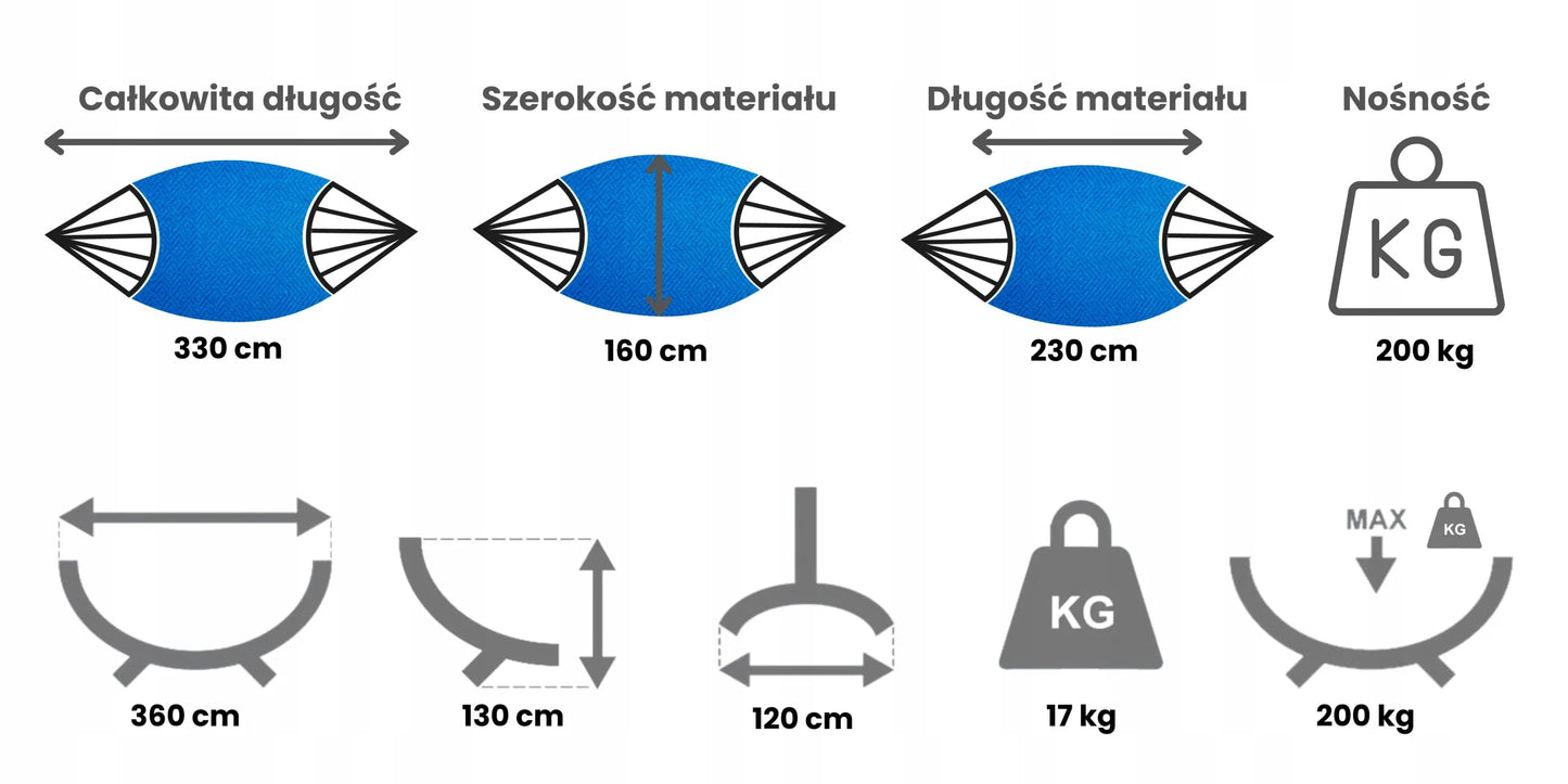 Patogus sodo hamakas su aliumininiu stovu iki 200kg POTENZA