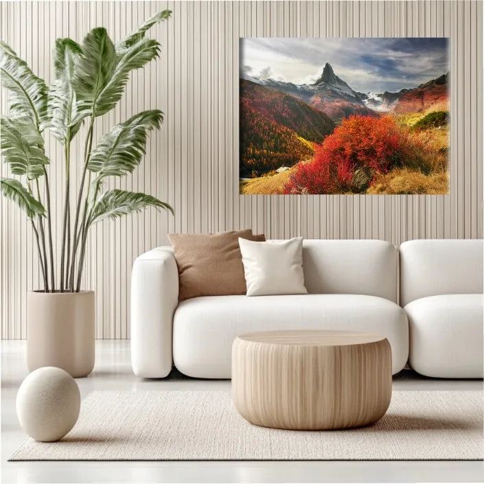 Paveikslas ant drobės 120 × 80 cm, rudens kalnų peizažas svetainei, C076