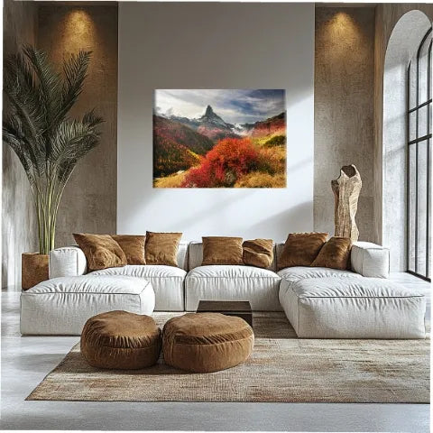Paveikslas ant drobės 120 × 80 cm, rudens kalnų peizažas svetainei, C076