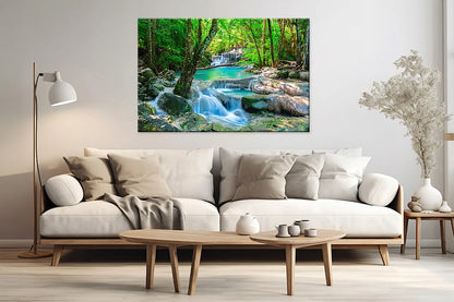 Paveikslas ant drobės – krioklys, upė, miškas, 120 × 80 cm