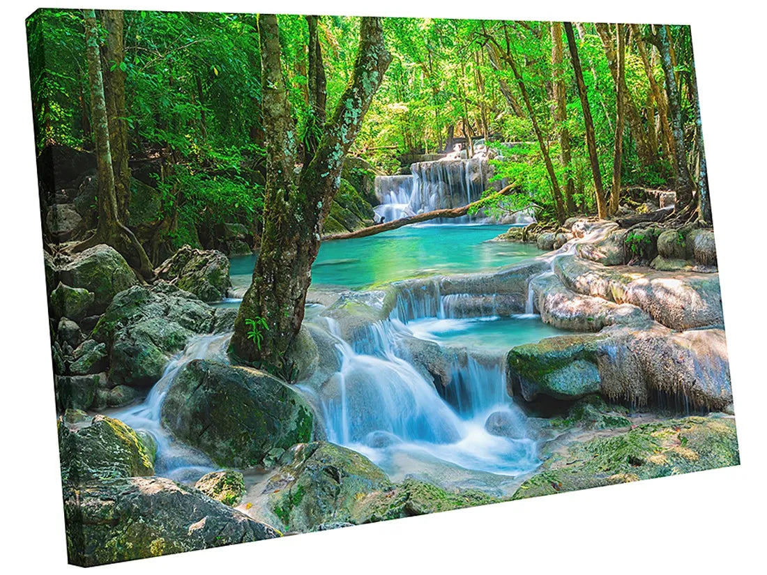 Paveikslas ant drobės – krioklys, upė, miškas, 120 × 80 cm