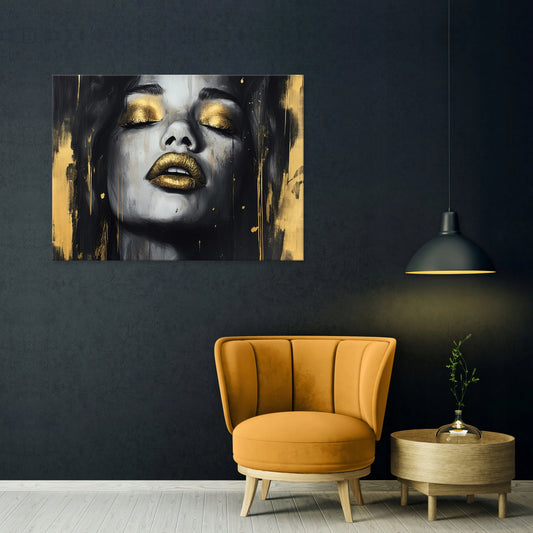 Paveikslas ant drobės su glamour moters motyvu miegamajam, svetainei ir virtuvei, 100 × 70 cm