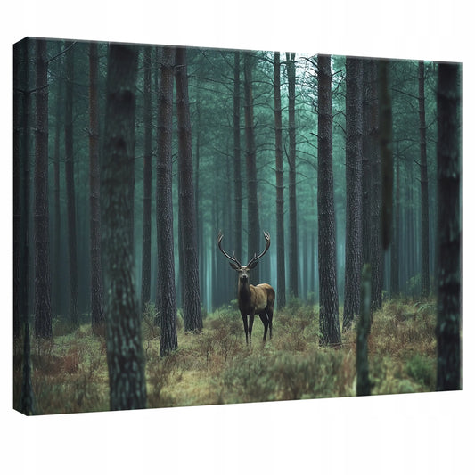 Paveikslas miegamajam, svetainei ir virtuvei – elnias, miškas, gamtos motyvas ant drobės, 100 × 70 cm