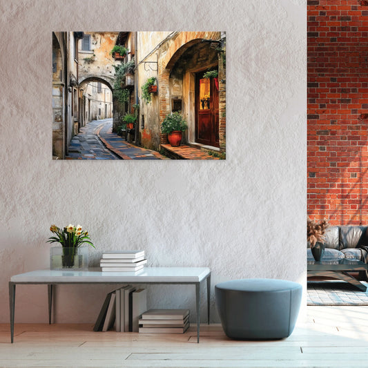 Paveikslas miegamajam, svetainei ir virtuvei „Itališka gatvelė“ ant drobės su rėmu, 100 × 70 cm