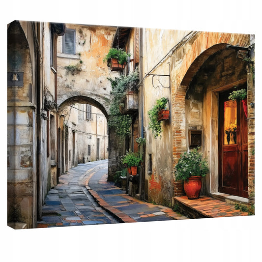 Paveikslas miegamajam, svetainei ir virtuvei „Itališka gatvelė“ ant drobės su rėmu, 100 × 70 cm