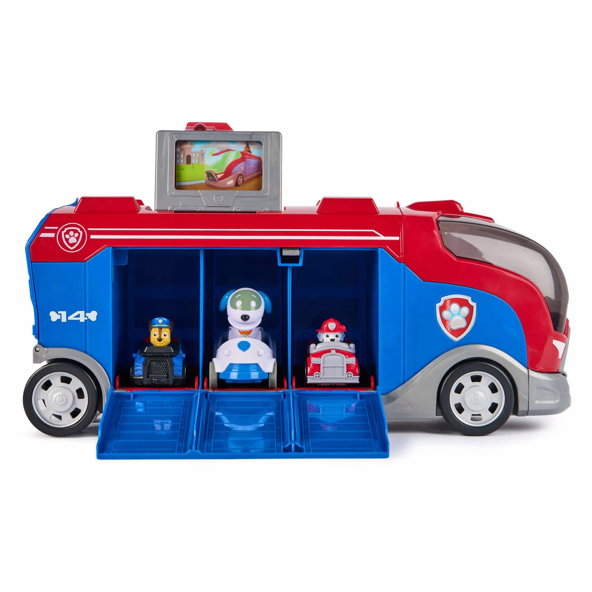 „PAW Patrol“ transporteris su transporto priemonėmis, 38 cm, su garsais ir figūrėlėmis